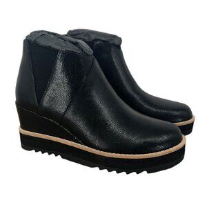 Eileen Fisher Women's Black Caddy Wedge Bootie Shoes- Embossed Leather-Black-5